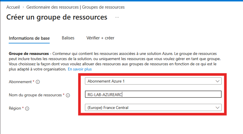 Création du groupe de ressources du lab