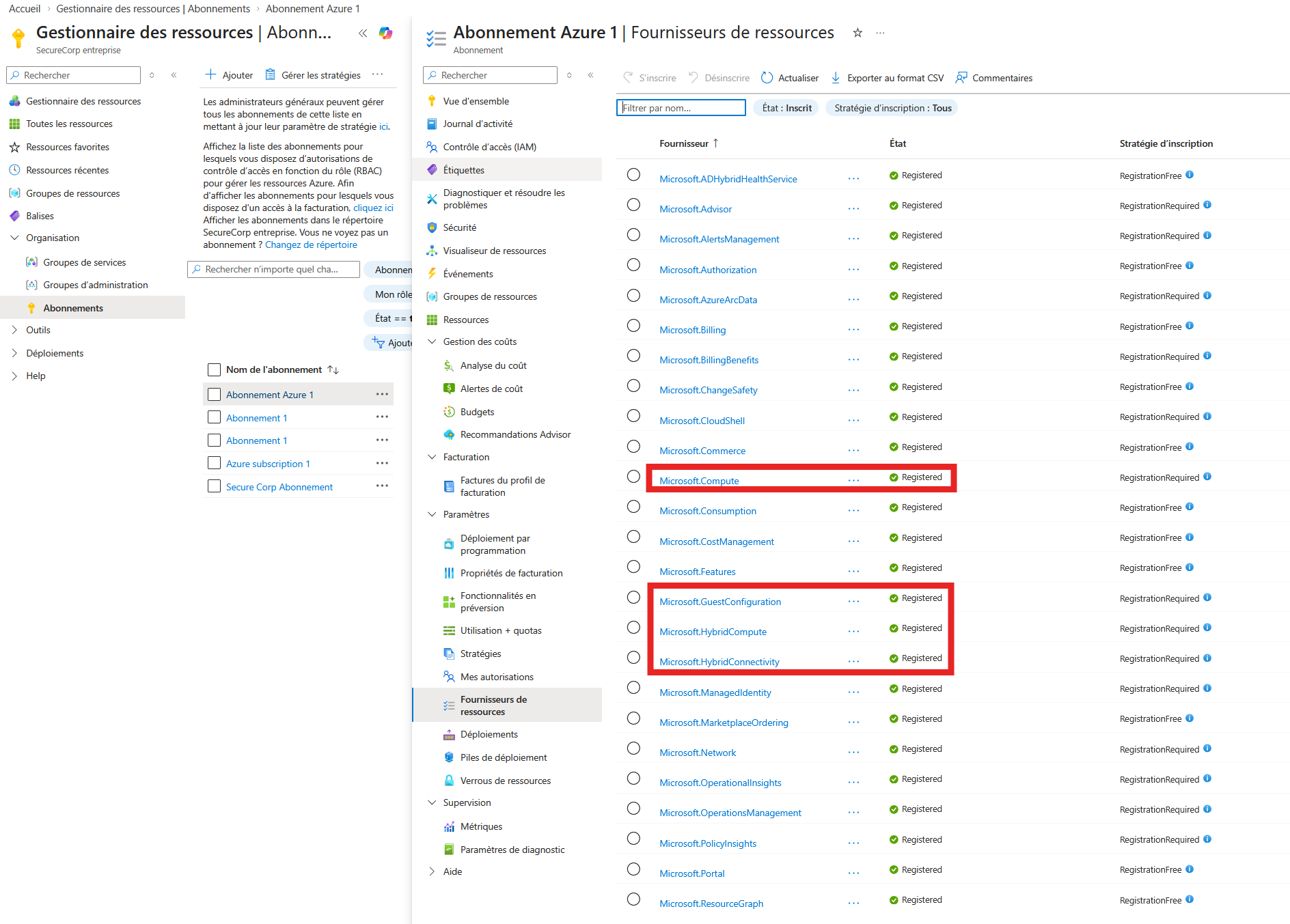 Enregistrement des fournisseurs Azure nécessaires