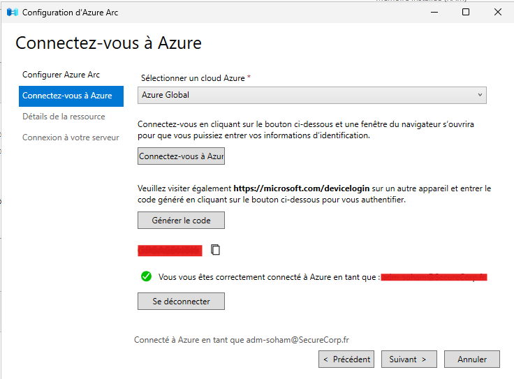 Connexion au compte Azure depuis l’assistant