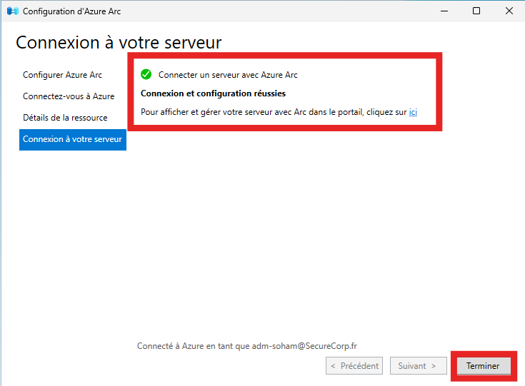Connexion du serveur à Azure Arc