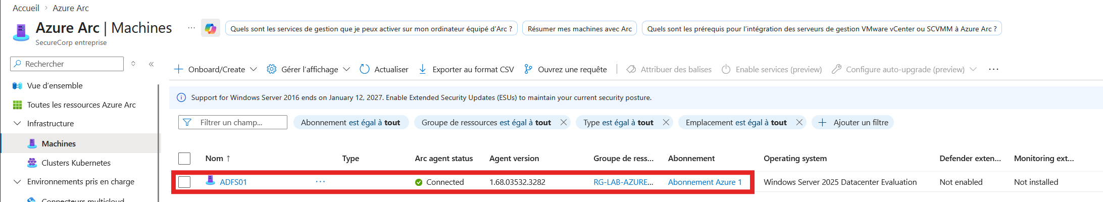 Inventaire des machines Azure Arc
