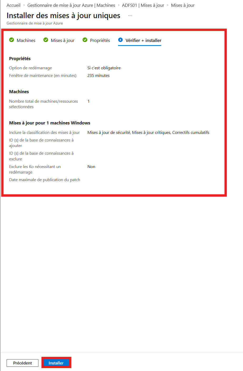 Paramètres de redémarrage et fenêtre de maintenance du lab